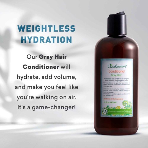 Just Nutritive Gray Hair Kit | Shampoo 16oz, Conditioner 16oz, Vinegar Rinse 8oz | Natural Gray Treatment | Anti Yellowing | Brightening Hair Kit