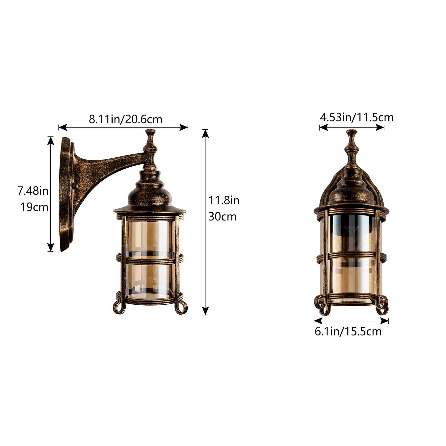 Rustic Amber Glass Wall Sconce 2-Pack, Bronze Brushed, Industrial Farmhouse Lamp Porch Lighting Waterproof Retro Lamp for Indoor Bedroom Living Room Outdoor(NO Bulb)