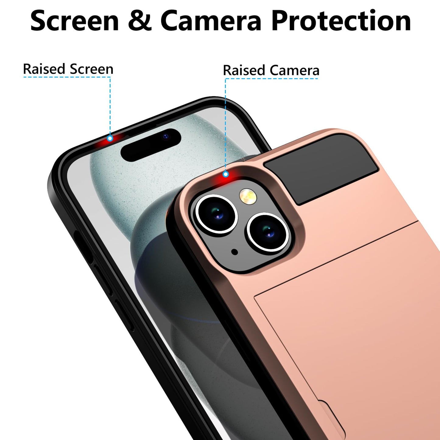 Vofolen Case Compatible With Iphone 15 With Card Holder, Dual Layer Shockproof Wallet Phone Case, Hidden Card Slot Sliding Prote