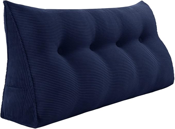 Wedge Headboard Pillow Dorm Room Reading Pillow Back Support for Sitting Up in Bed Bolster Lumbar Cushion Body Positioning Bedrest Corduroy (Navy Blue, Full (54 * 8 * 20in))