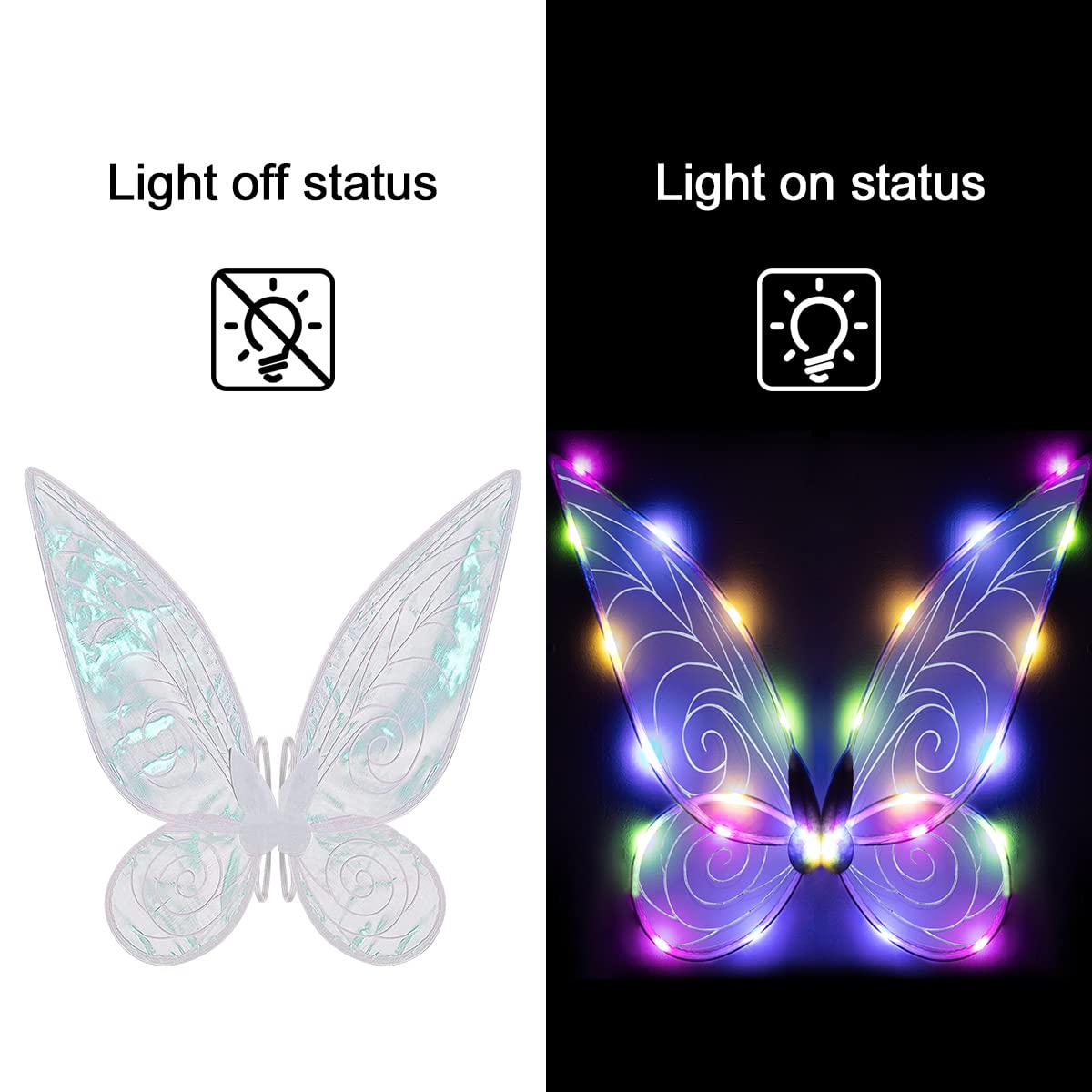 quescu Light up Fairy Wings for Adults,LED Butterfly Wings for Girls Women,Halloween Costume Dress Up, for Kids Girls