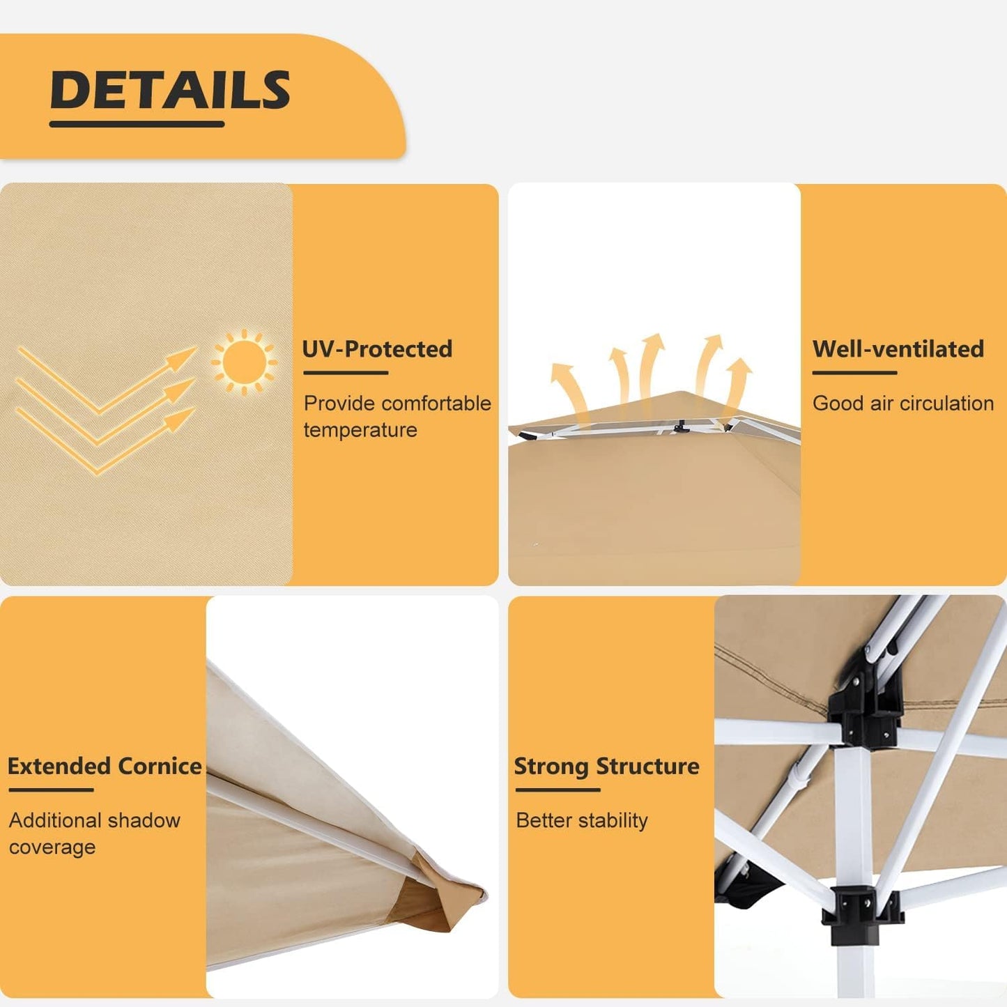 ECOTOUGE Pop Up Gazebo with Sidewalls Instant Shelter Canopy Tent with Carrying Roller Bag, Waterproof and UV Resistant for Garden, Grill and Backyard (Khaki Without Netting)