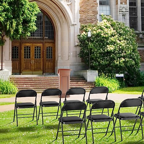 VINGLI 10 Pack Folding Chairs with Padded Seats, Metal Frame with Pu Leather Seat & Back, Capacity 350 lbs, Black