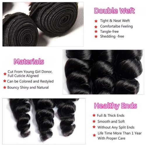 Ladiaryf Hair Loose Wave Bundles Human Hair Brazilian Virgin Hair Loose Wave Human Hair Bundle Natural Black Color Can Be Dyed and Styled Total 300g 14 14 14 Inch