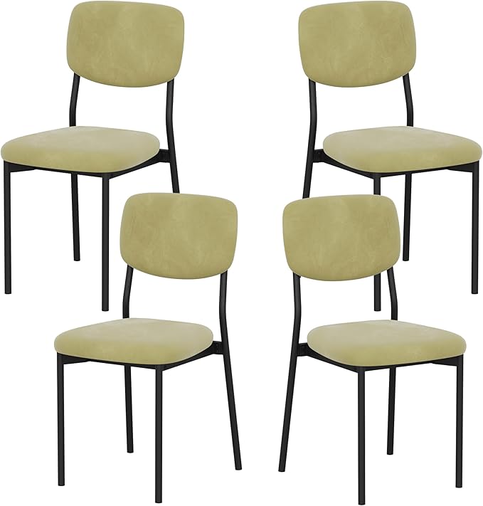 Einhomn Upholstered Dining Chairs Set of 4, Stackable Modern Dining Room Chairs, Kitchen Chairs w/Soft Velvet Backrest & Sturdy Metal Legs for Restaurant, Living Room, Light Green