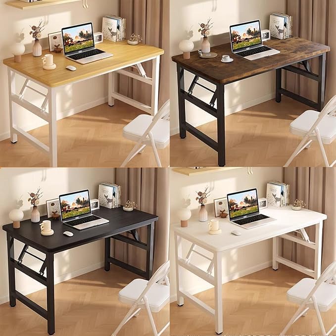 39.4 Inch Foldable Desks for Small Spaces,Foldable Desk No Assembly,Small Table for Bedroom,White.