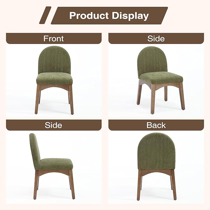 DUOMAY Modern Dining Chairs Set of 4, Mid Century Chenille Upholstered Dining Room Chairs Kitchen Chairs with Solid Rubberwood Legs, Armless Accent Side Chairs, Green