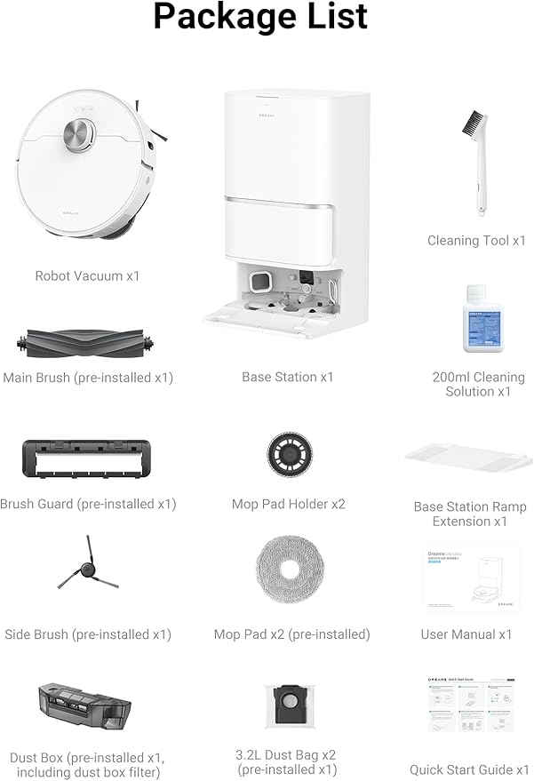 dreame L40 Ultra Robot Vacuum Self Emptying, 11,000Pa Suction Robot Vacuum and Mop Combo with Auto Cleaning Dock, 149℉ Mop Washing, SideBrush Extendable, Solution Auto Refill, Voice Control