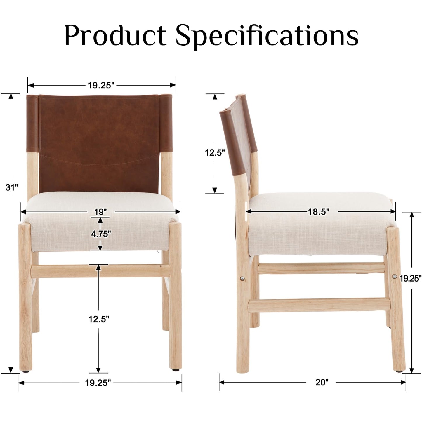 RIVOVA Modern Dining Room Chairs Set of 2, Farmhouse Upholstered Fabric Kitchen Chairs with Leather Back, Wooden Side Armless Chair for Kitchen and Dining, Beige Linen