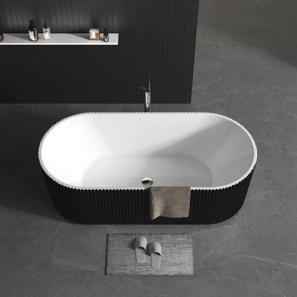 67" Freestanding Bathtub, Deep Soaking Tub with Non-Slip Base, CUPC Certified Stand Alone Tub, Modern Bathroom Soaker Tub with Chrome Drain, Easy Install, White