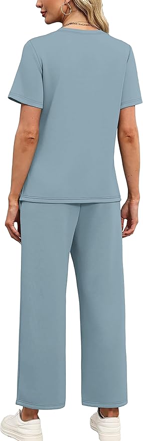 OFEEFAN 2 Piece Sets for Women Spring Fashion Beach Vacation Cruise Outfit Dressy Casual Wide Leg Crop Pants Resort Wear