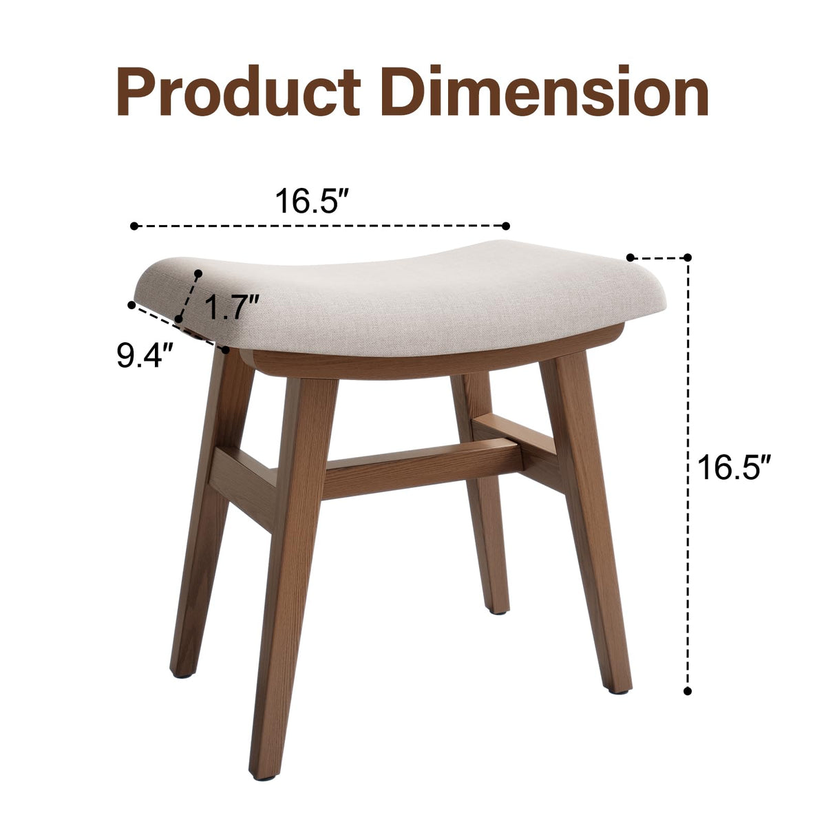Muwuele Solid Wood Small Vanity Stool with Saddle Cushion, High-Rebound Sponge Seat, Easy Assembly Makeup Chair, Footstool for Bedroom, Entryway, Walnut