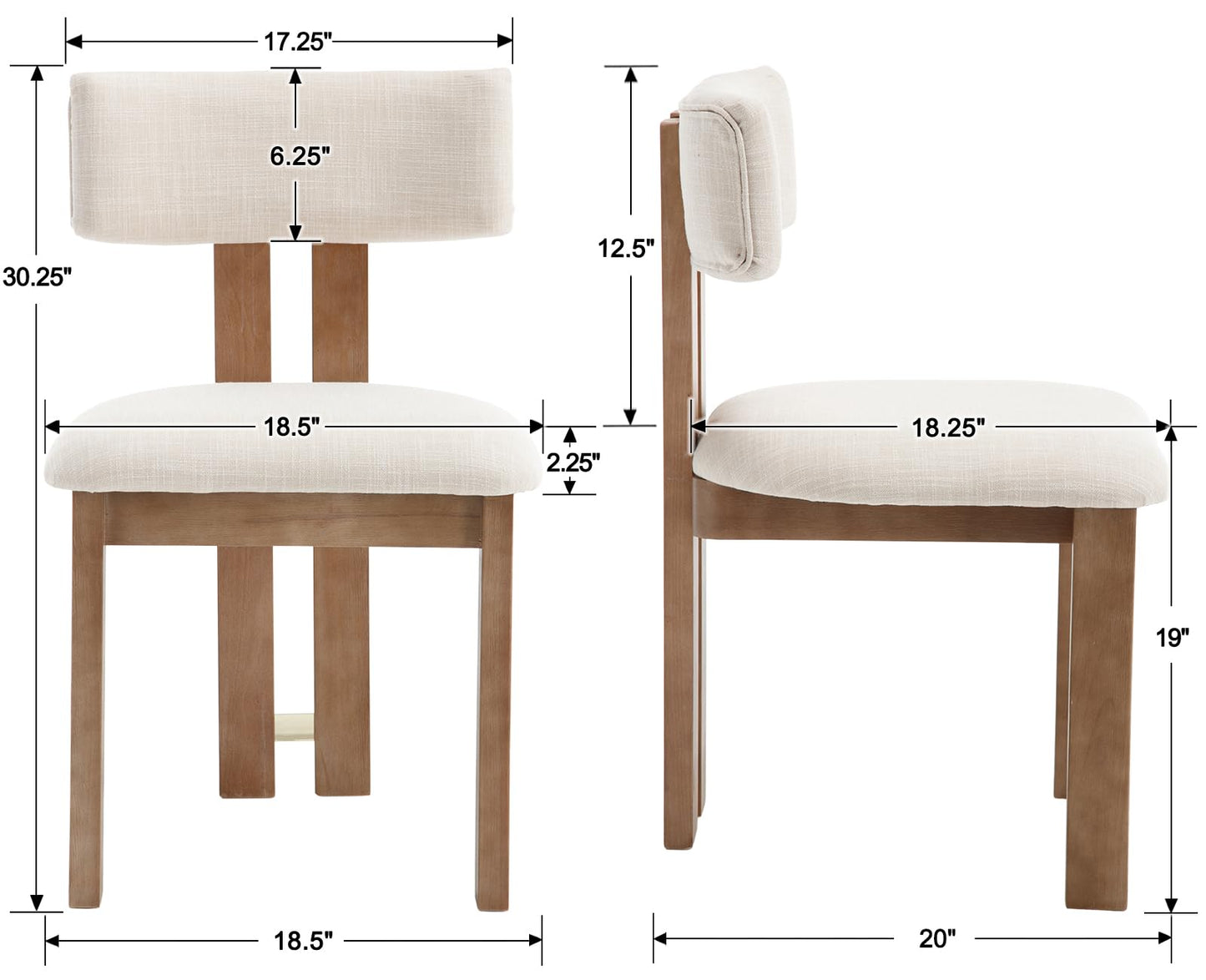 BESTANO Linen Wooden Dining Chairs Set of 4, Modern Farmhouse Dining Room Kitchen Chairs with Curved Backrest Natural Wood Legs, Armless Dining Chairs, Beige