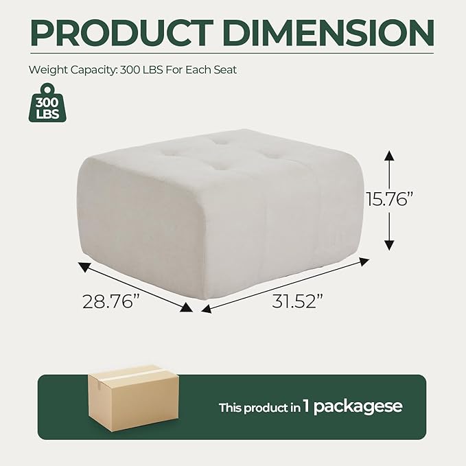 YAAREE 129.23”Modular Sectional Couch for Living Room, Modren L-Shape Cloud Sectional 4-Seater Sofa with 2 Movable Ottomans, Woven Texture Upholstery Boneless Couch, No Assembly, Beige