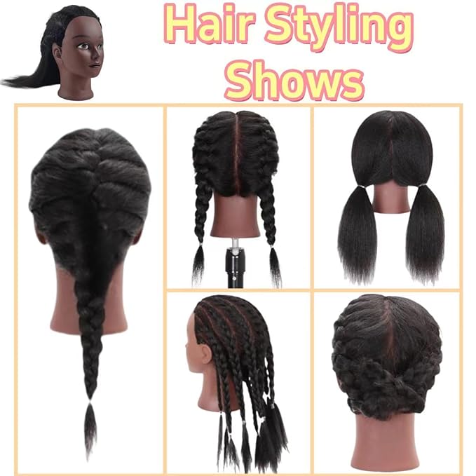 African Hair Mannequin Head for Braiding Black Mannequin Head with 100% Real Hair Cosmetology Training Head for Practice Braiding 18 inches