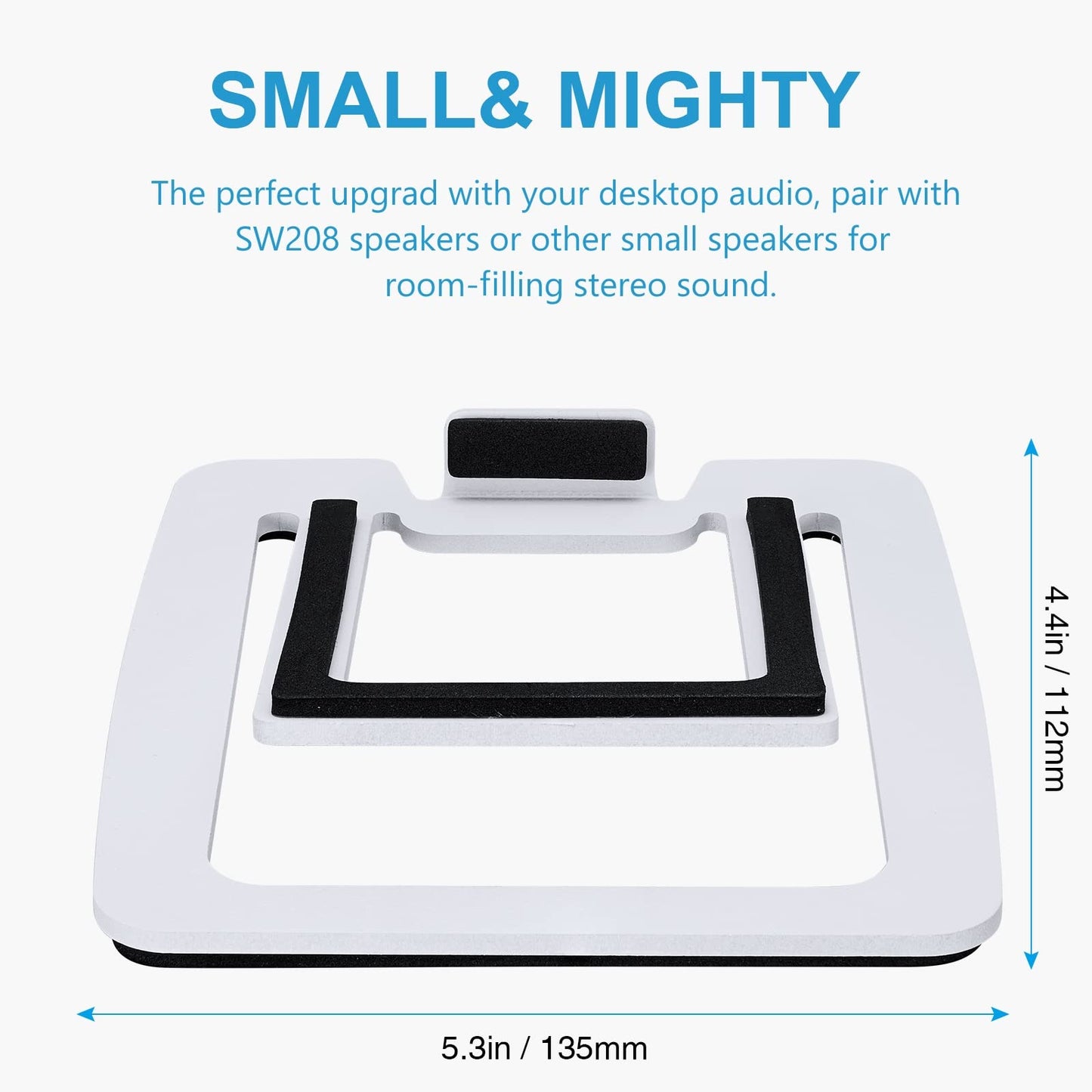 Sanyun SW601 Metal Desktop Stands for Compact 2''-3'' Speakers, Tilted Steel With Damping Foam Padding for Computer PC Tabletop Monitor, Recommended for SW208 White (Pair)
