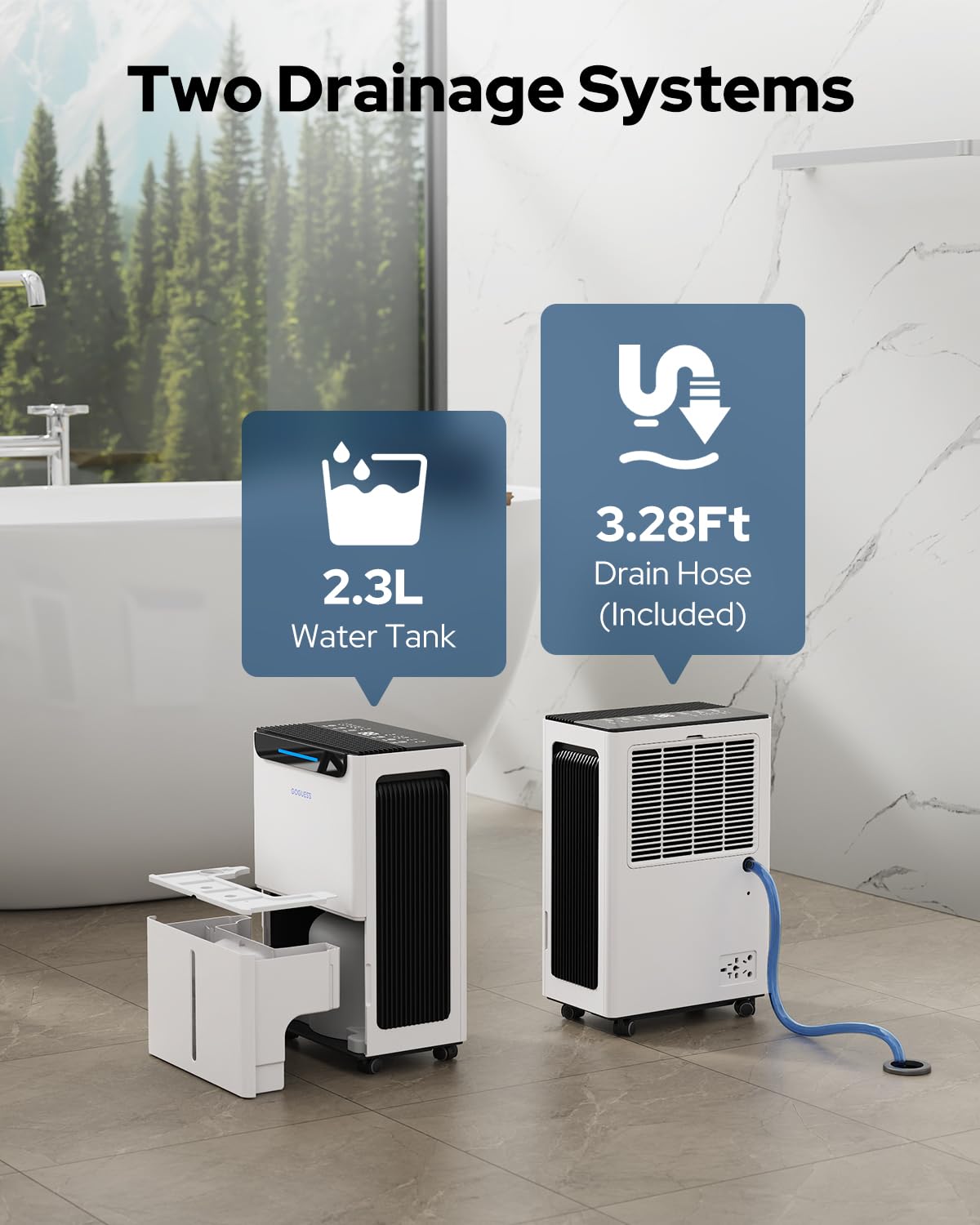 GoGuess 1600 Sq.ft Dehumidifier for Basement - 21 Pints, Drain Hose & Humidity Control Large Room Dehumidifiers for Home, RV, Bathroom, Bedroom - 3 Modes & 24H Timer White