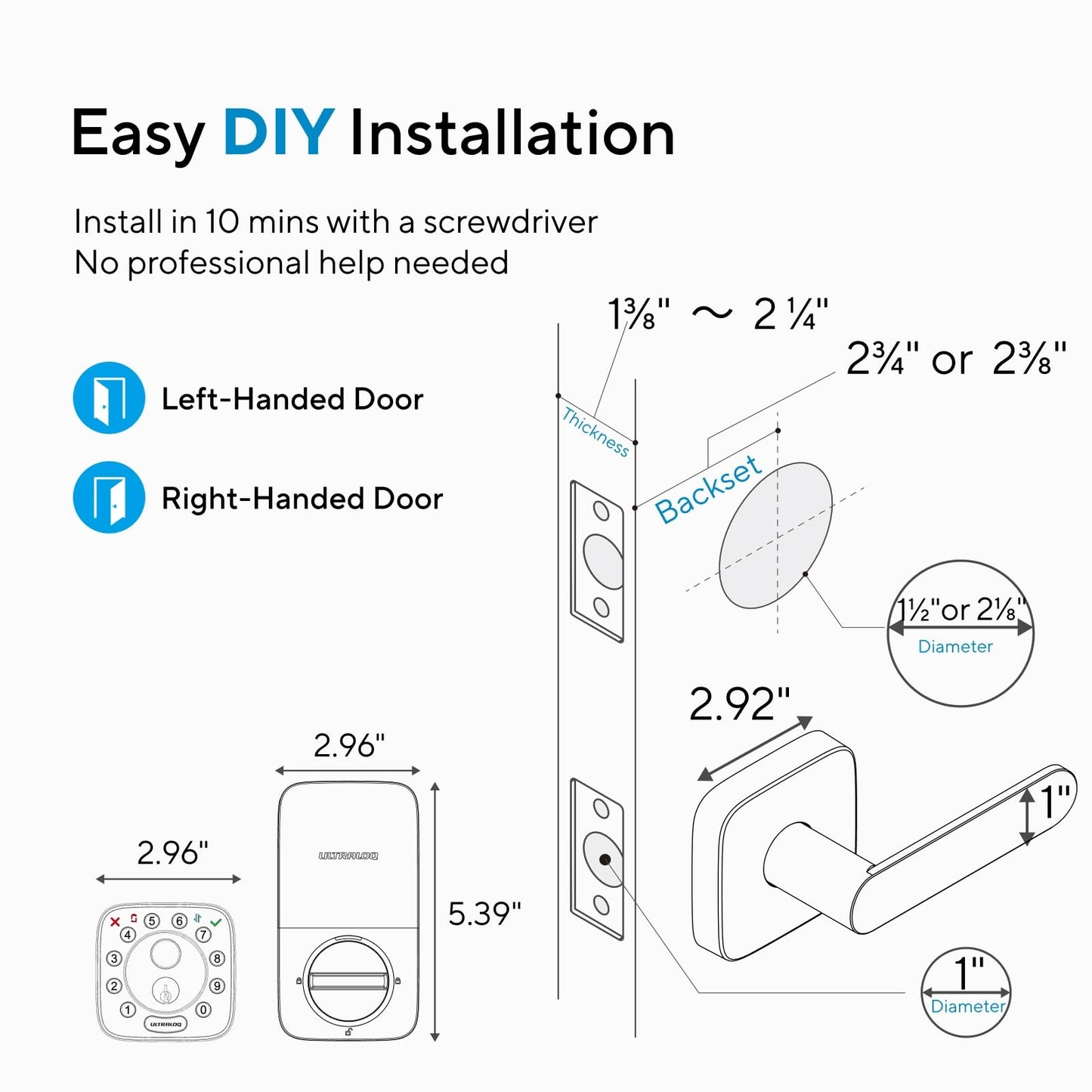ULTRALOQ Bolt Fingerprint Wi-Fi Smart Locks for Front Door, Works with Apple Home, Alexa, Google, Smart Lock with Handle, App Finger Code Voice Unlock, Remote Control, Auto-Lock, BHMA Certified
