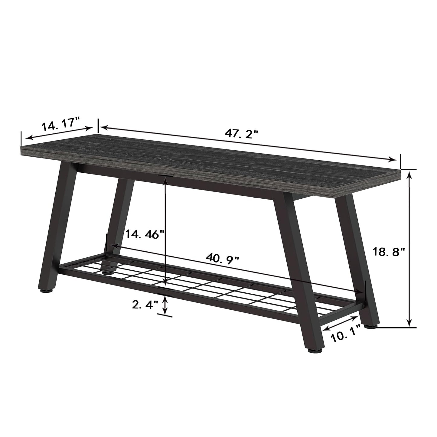 Oastreeful Industrial Entryway Bench Rustic Wood and Metal Storage Bench for Indoor Living Dining Room Bedroom Long Shoe Benches Seat (Charcoal Black)