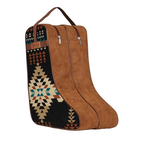 M&F Western Products TWISTER Boot Bag, Chocolate Brown with Southwestern Arrow Fabric, Microsuede, Nylon Handles