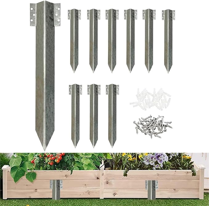 10pcs Sleeper Stakes,Metal Stake Heavy Duty,Fence Post Repair Stakes Anchors Ground Spikes, Metal Stake for Ground,Raised Garden Bed,Wooden Garden Edging Border,Driveway,Path Edging
