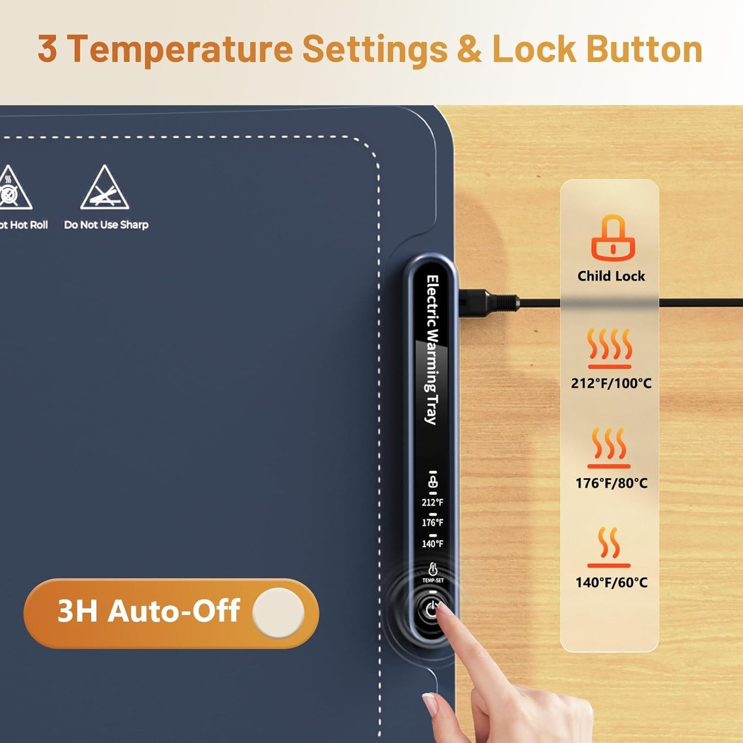HomCozy Food Warmer Mat with Full Surface Heating, Rollable & Portable Warming Tray, 3 Temperature Settings & Child Lock, Premium Silicone Warmer Mat for Parties, Family Gatherings, Daily Use