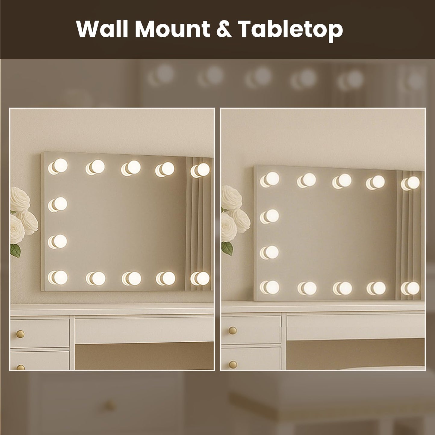 WTTY 84"x40" Hollywood Vanity Mirror with Lights, Wall-Mounted Makeup Mirror with 3 Color Temperatures, Stepless Dimmable Bulbs, Anti-Fog & Shatter-Proof