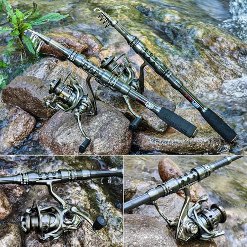Sougayilang Fishing Rod and Reel Combo – 5.9FT Telescopic Carbon Fiber Fishing Pole with 12+1 BB Spinning Reel, Saltwater ...