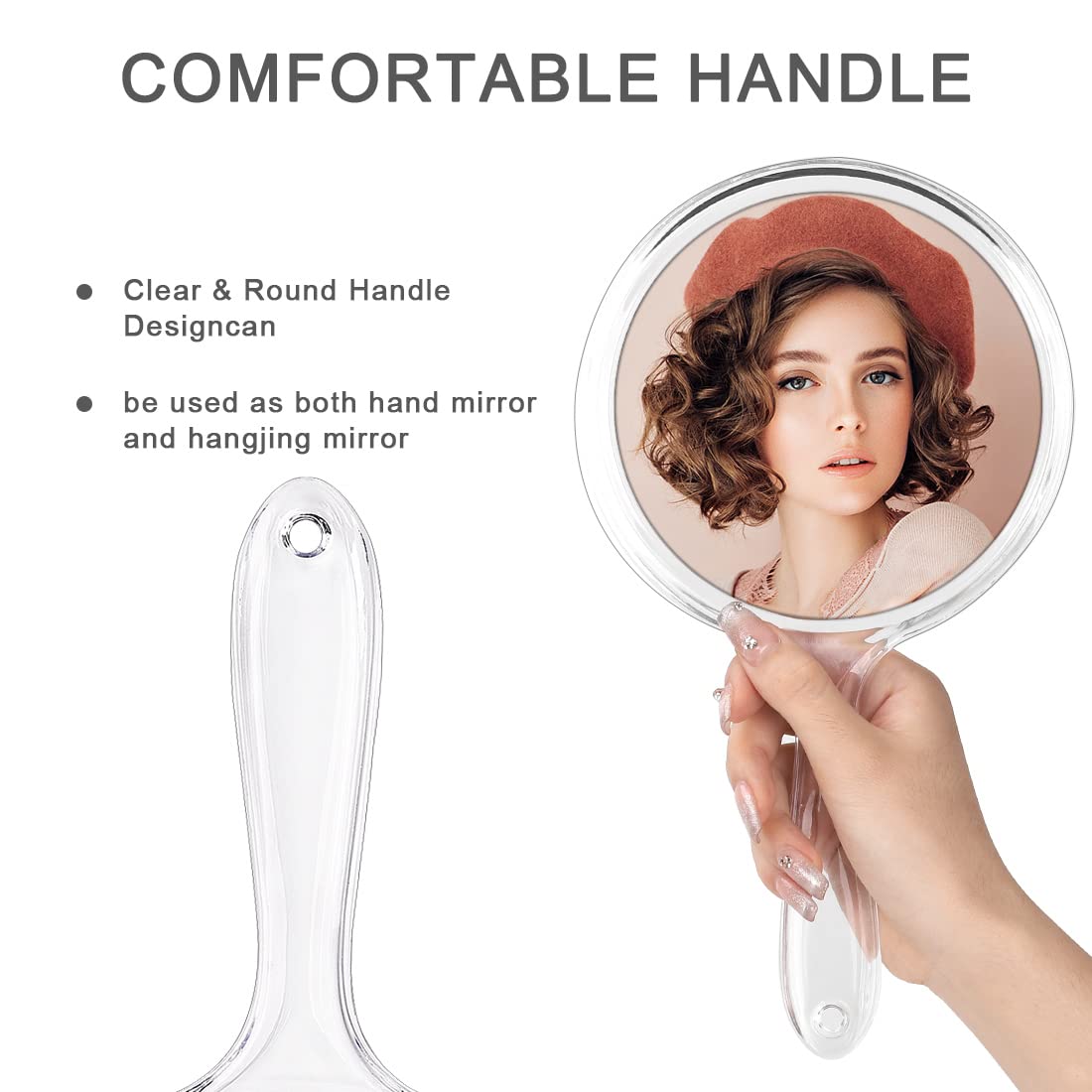 Kmchilj Makeup Hand Mirror, Double-Sided 3X 1x Magnifying Large Travel Handheld Mirror Cosmetic Mirror Acrylic Clear Finish Roun