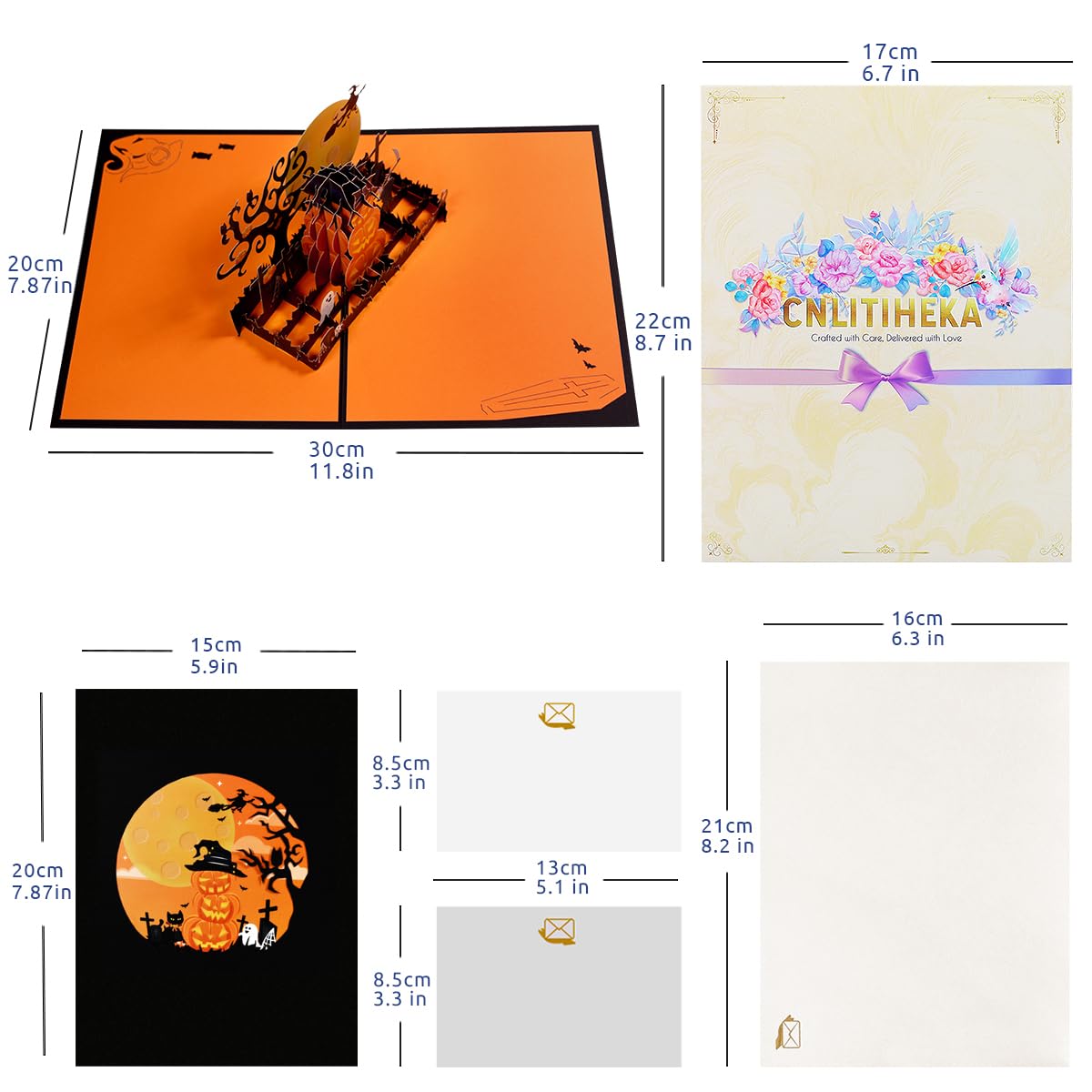 CNLITIHEKA Spook Pumpkin Halloween Cards, Pop Up Halloween Cards, Pumpkin Card, 3D Halloween Greeting Cards for Kids, Family, Friends, Envelope Included.