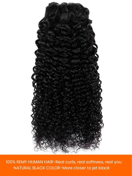 HDENSE Curly Human Hair Clip in Extensions Brazilian Virgin For Women Soft Double Weft Natural Black Color 3B 3C Kinky Curly Clip Ins 8Pcs 4.23oz 16Inch
