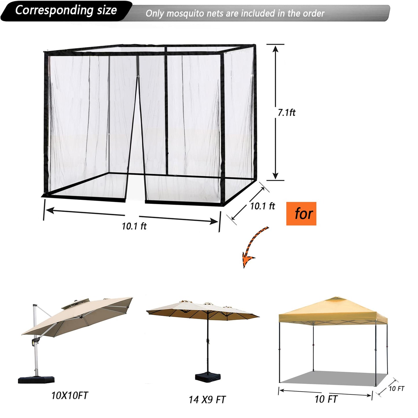 10x10 Mosquito Netting for Patio Camping Gazebo/Pop Up Canopy Tent,Double Door Side Screen Easy Installation Black(Only Mosquito Net No Frame) (Around 10x10FT)