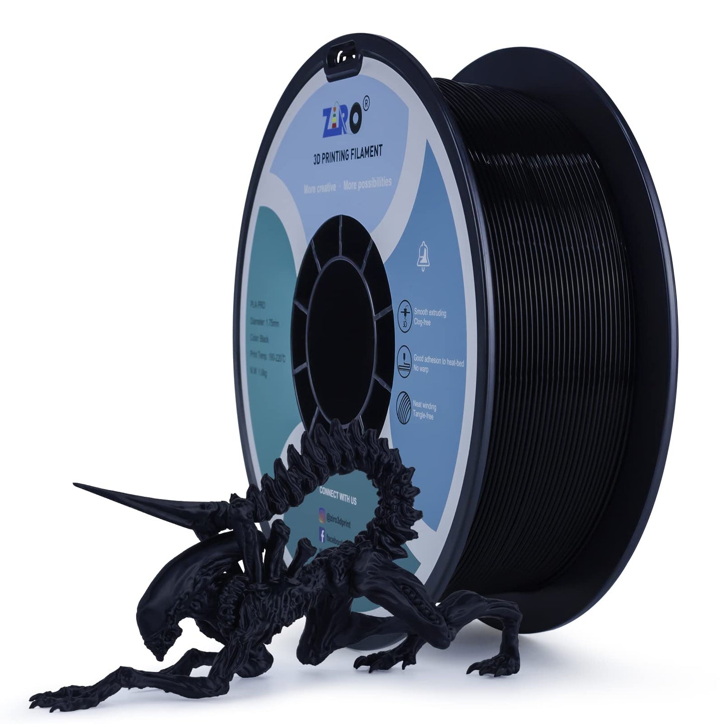 ZIRO 3D Printer Filament, PLA Filament 1.75mm, Black pla 1KG(2.2lbs), Dimensional Accuracy +/- 0.03mm, Fits Most FDM Printer AMS