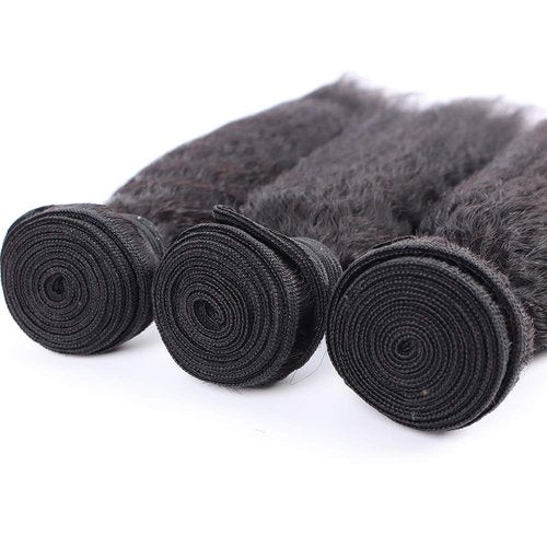Datanala Kinky Straight Human Hair 3 Bundles with 4x4 Lace Closure Brazilian Virgin 100% Yaki Straight Human Hair Bundles With Closure Free Part(14 16 18+12NEW, 3 bundles+4x4)