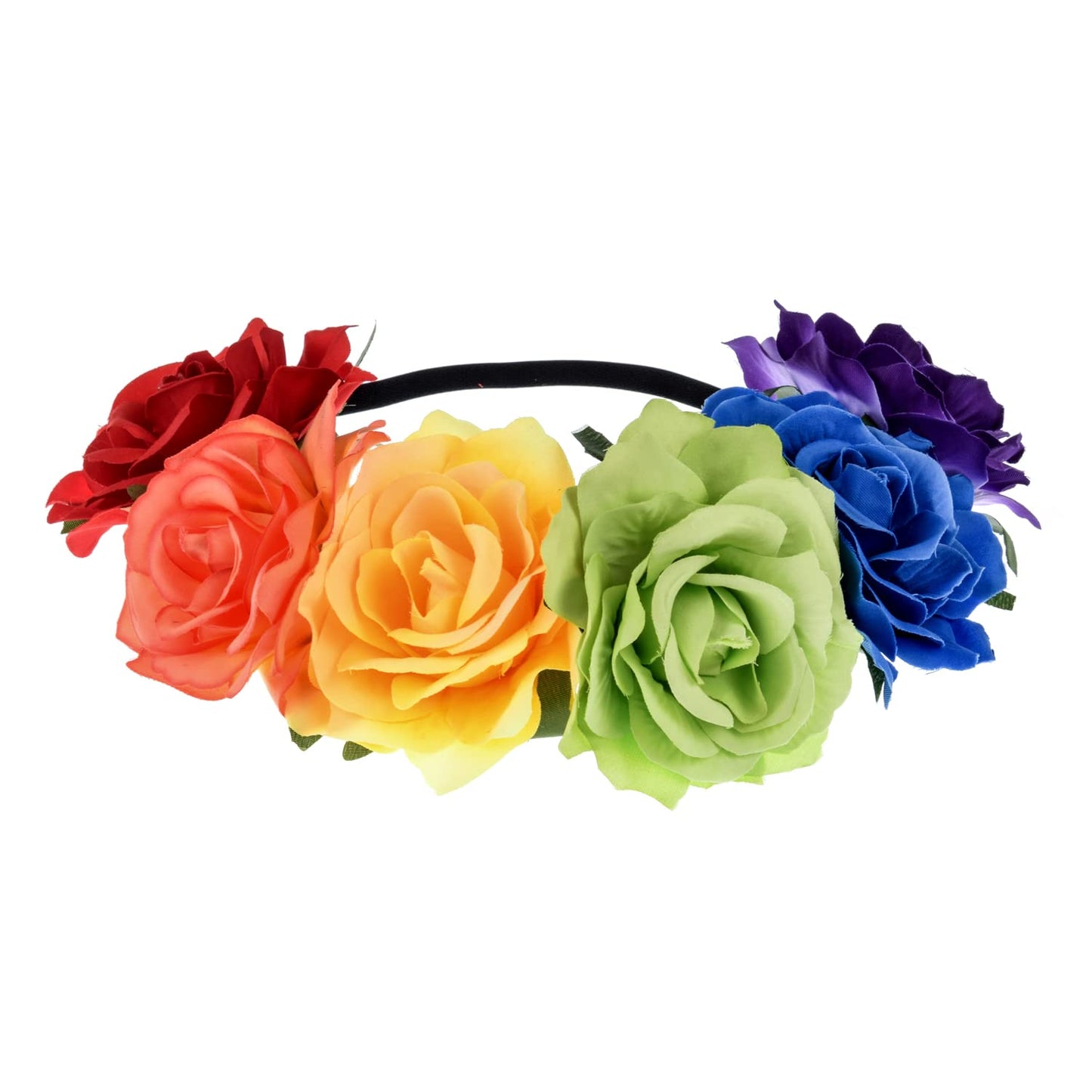 June Bloomy Rose Floral Crown Garland Flower Headband Headpiece for Wedding Festival (Rainbow 1#)