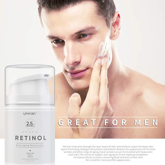 Umran Premium Retinol Cream, Anti-Aging Moisturizer Cream 2.5% for Face and Eye Care, Anti-Wrinkle Essence with Hyaluronic Acid, Day and Night Cream, Vitamin E and Green Tea, 50ml, 1.7 Fl.Oz…