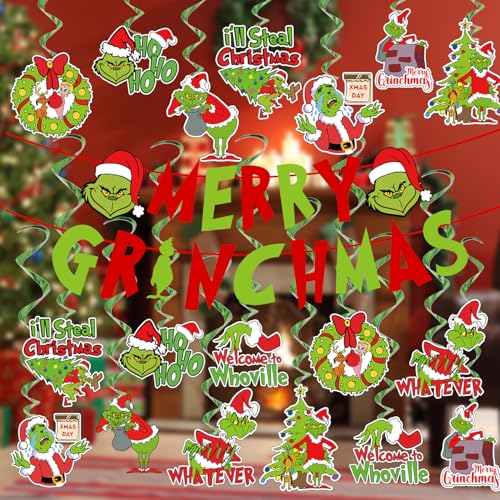 Adurself Christmas Party Decorations - 38Pcs Red Green Hanging Swirls Foil Swirl Ceiling Hanging Decorations Merry Christm...