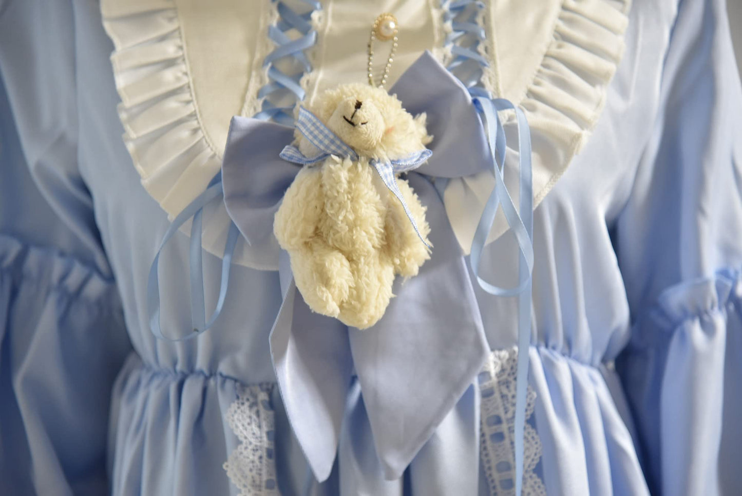 Qusuxi Girls Lolita Princess Dress Kawaii Long Sleeve Chiffon Skirt Cute Girl Dress (Sky Blue)