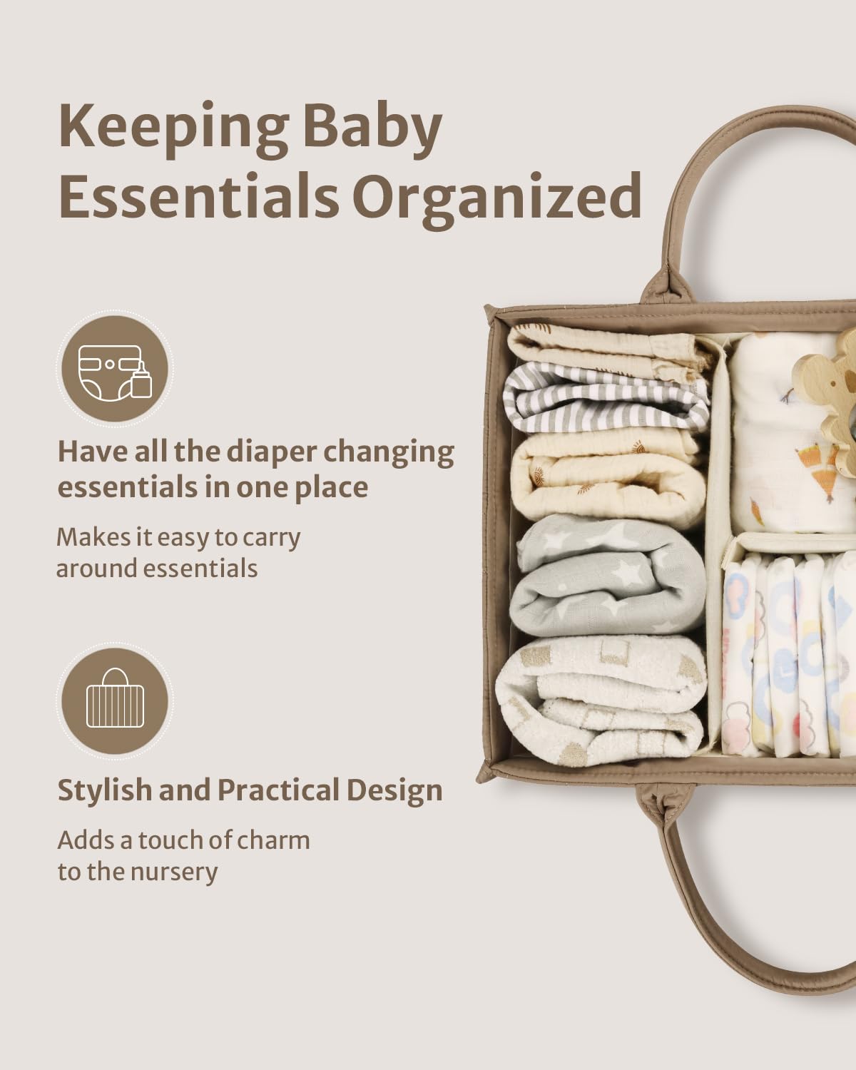 Blissful Diary Baby Diaper Caddy Organizer, Stylish Storage Basket for Newborn Essentials and Diaper Station, Gift for Baby Shower and Registry Must-Have, Mocha Brown
