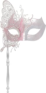 Coddsmz Masquerade Mask with Stick Mysterious Venetian Mask Butterfly Mask Women Halloween Party Prom Ball Mask