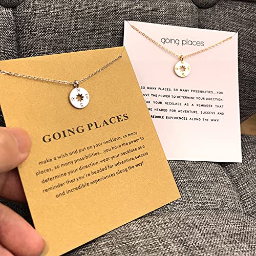 LANG XUAN Message Card Graduation Gift Compass Necklace Good Luck Bar Pendant Necklace for Women Jewelry