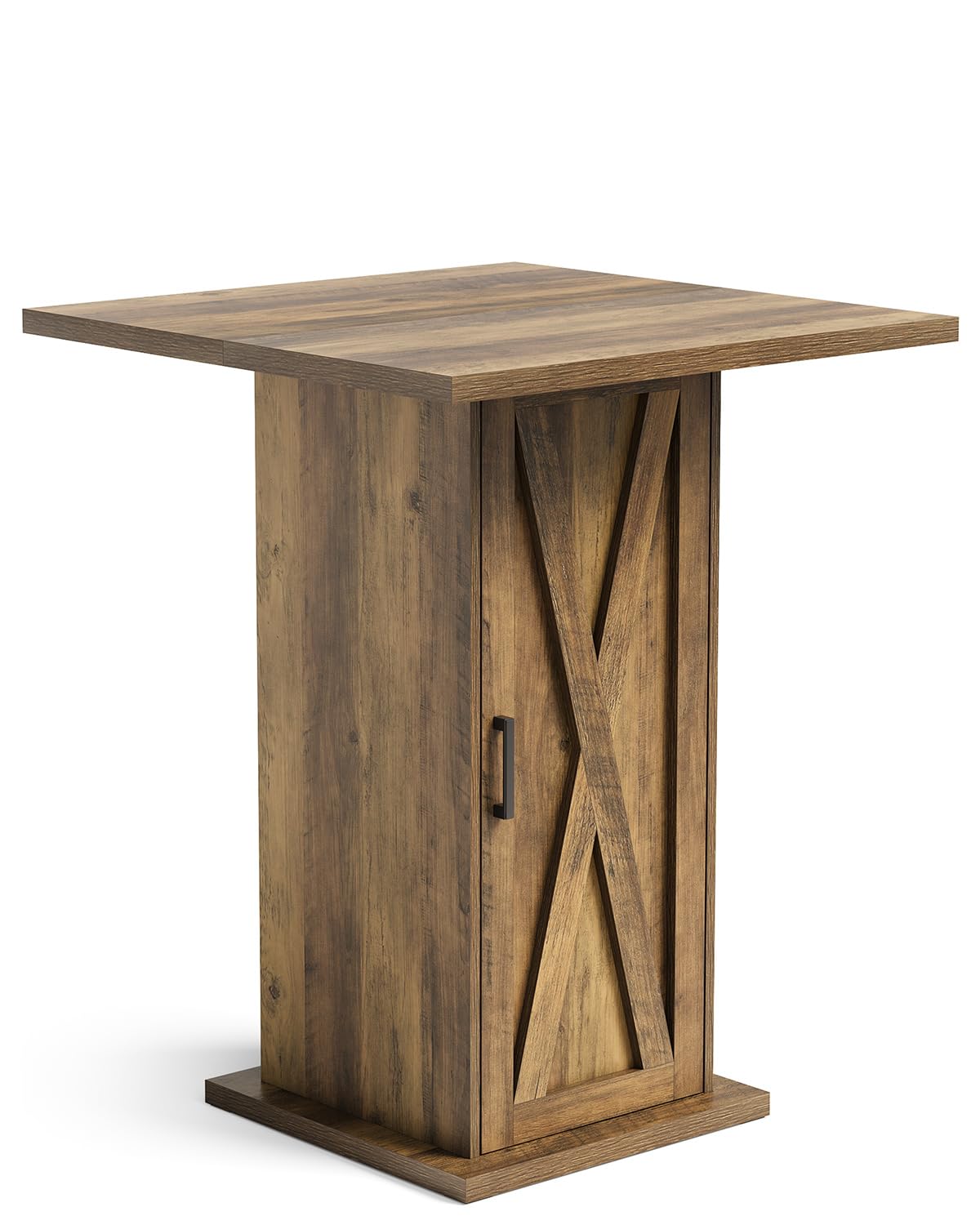 LITTLE TREE Bar Table with Storage Cabinet, 39.4" H Square High Top Pub Table, Wood Bistro Cocktail Table, Farmhouse Design with 3-Tier Cabinet for Pub, Bistro, Bar, Coffee, Dining Rustic Brown
