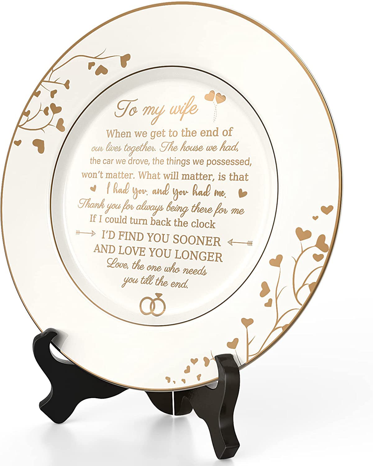 Urllinz Gifts for Wife - To My Wife Plate with 24k Gold Foil, Happy Birthday Anniversary Wedding Gift for Her from Husband, Ceramic 9"