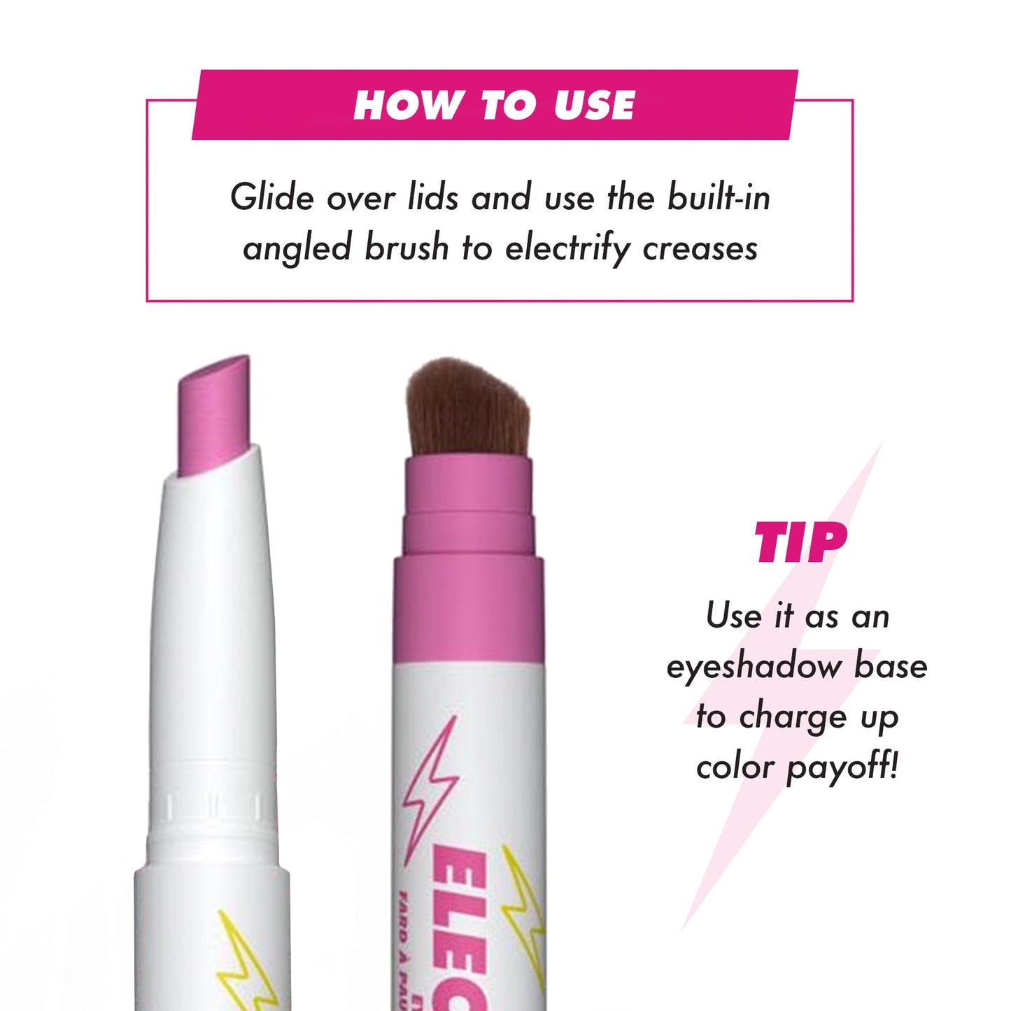 Lime Crime Electric Slide Eyeshadow & Brush Stick, DUH (Metallic Magenta) - Lightweight 2-in-1 Eyeshadow Smudge Stick with Angle