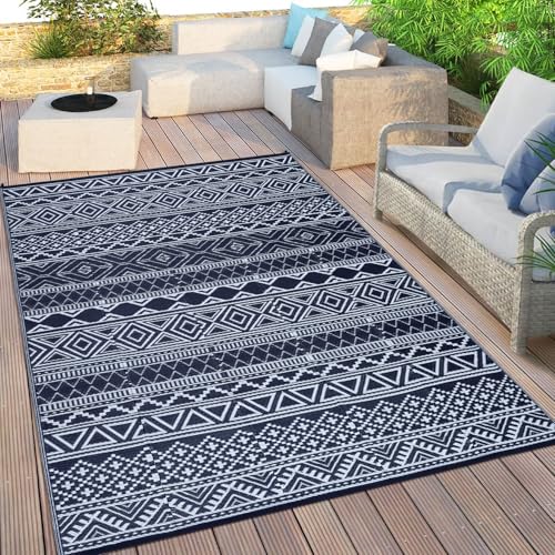 GarveeLife Outdoor Plastic Straw Rug 9x12 Waterproof UV Resistant Foldable Patio Rug Modern Geometric Lightweight Floor Ma...