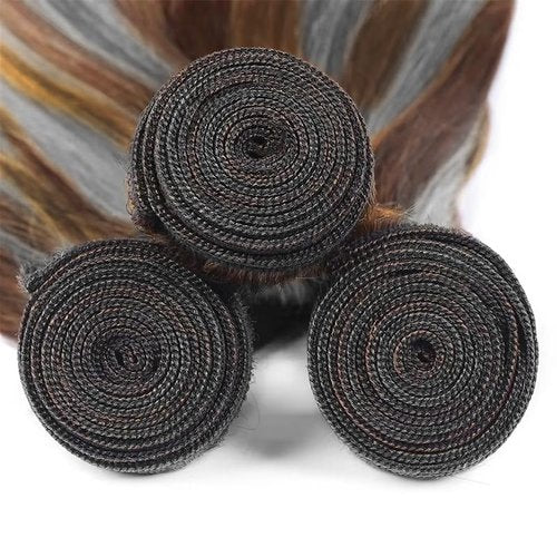 Giginger Bundles Human Hair P4/GREY 20 22 24 inch Straight Wave Human Hair Bundles Highlight Chocolate Grey Unprocessed Quick Weave Soft Sewn In Hair Extensions for Black Women