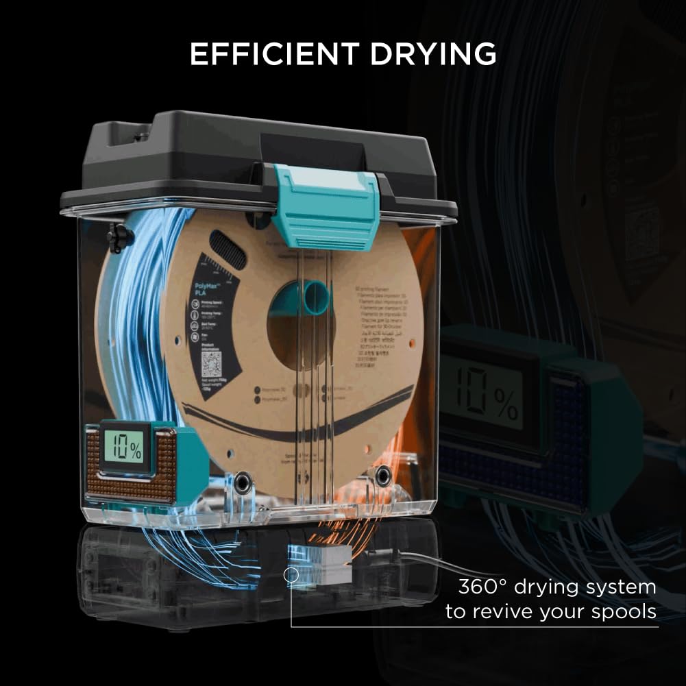 Polymaker 3D Printing Filament Dryer and Storage Box - PolyDryer and PolyDryer Box for Filament Drying and Sealing with Heat Control, Compatible with PA Nylon, PLA, PVB, PETG, ABS, TPU 1.75mm 2.85mm