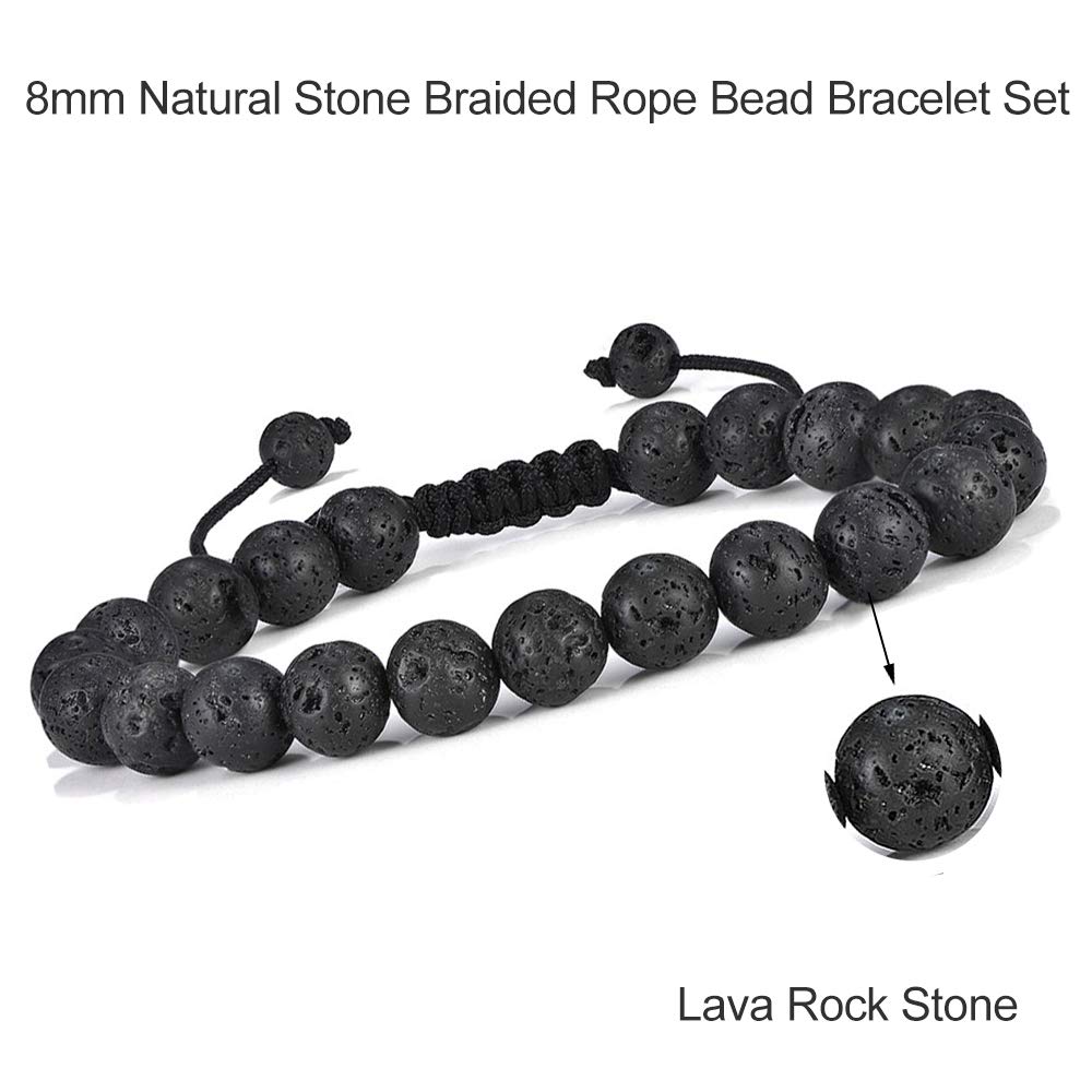 M MOOHAM Gifts for Male Coworkers Mens - Natural Black Lava Rock Stone Mens Anxiety Tiger Eye Bracelets Adjustable Aromatherapy