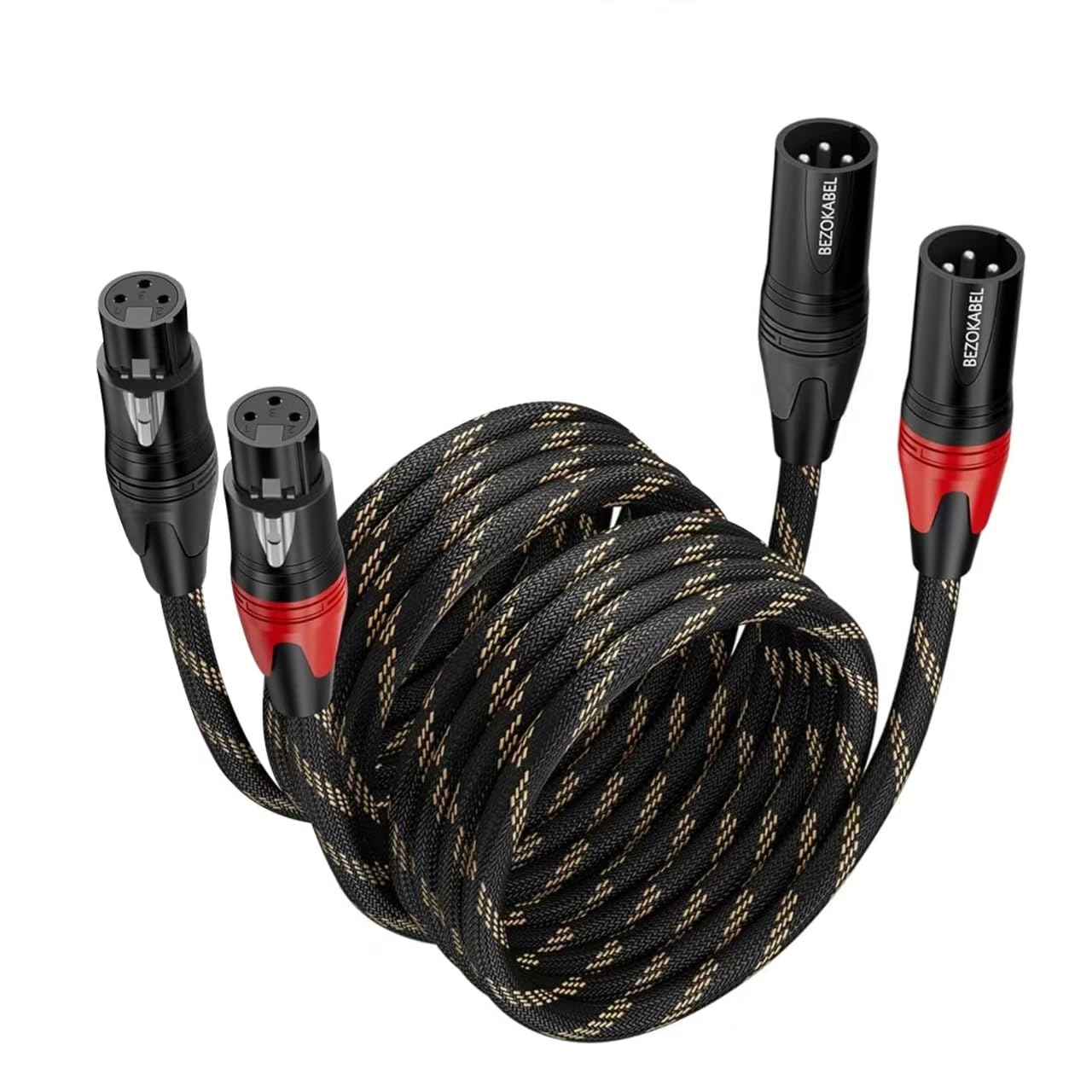 BEZOKABEL XLR Cables, Microphone Cables Male to Female 25ft 2Packs, XLR Speaker Cable Nylon Braided 3 Pins Mic Cable