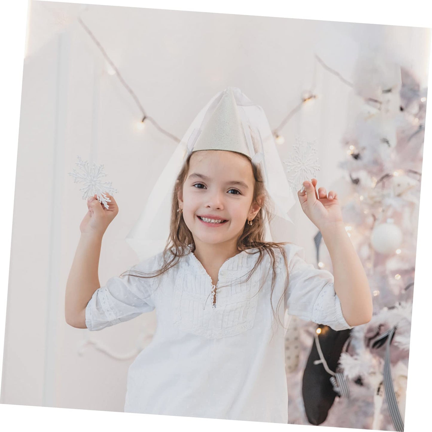 Parliky Birthday Party Cone Hat with Decorative Sequins and Tulle for Girls Photo Prop for Celebrations and Princess Dress-up